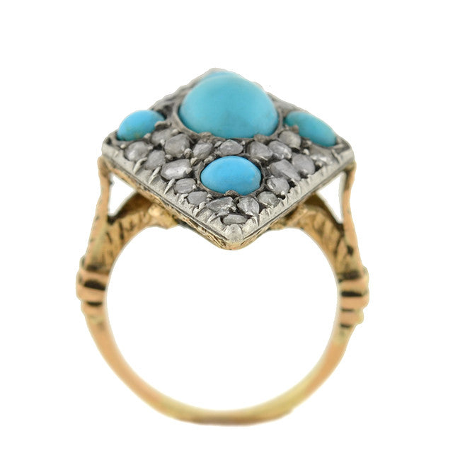 Victorian 18kt & Sterling Turquoise & Rose Cut Diamond Ring