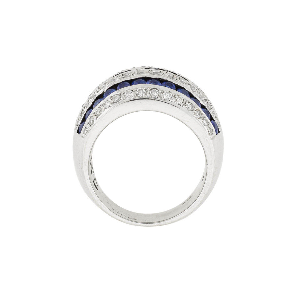 Estate 18kt Diamond + Sapphire Striped Dome Ring