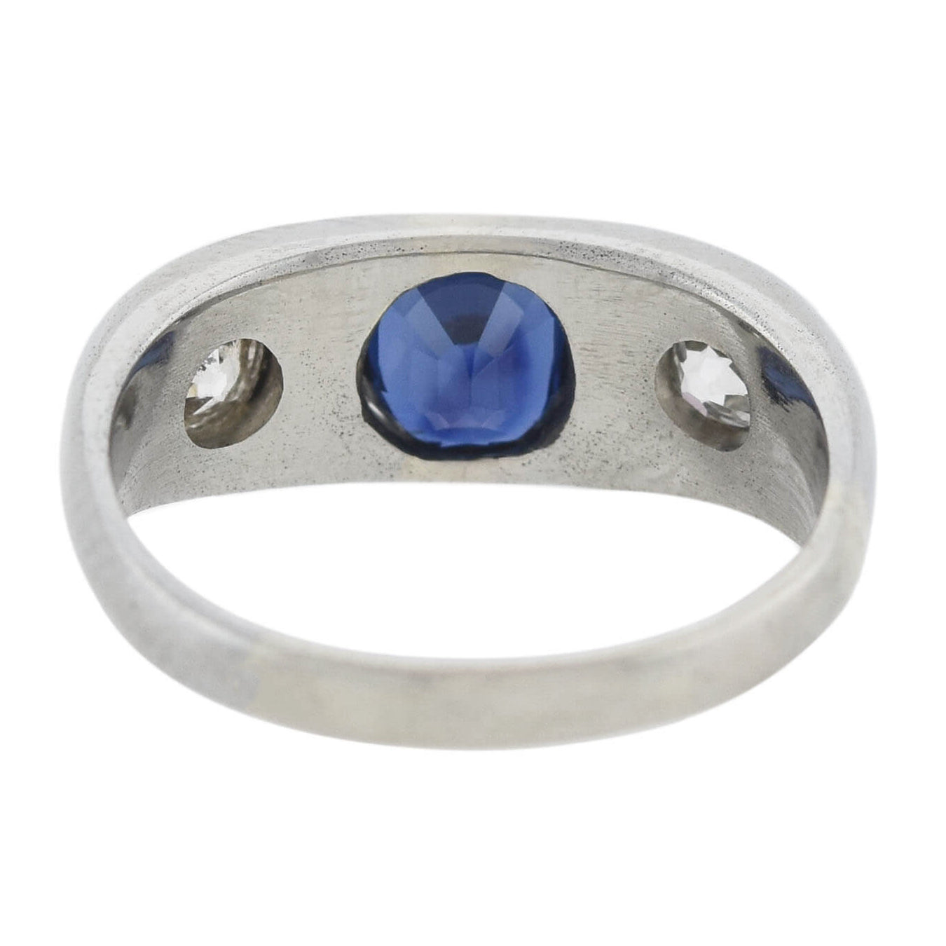 Edwardian Platinum 1ct Sapphire + Diamond 3-Stone Ring