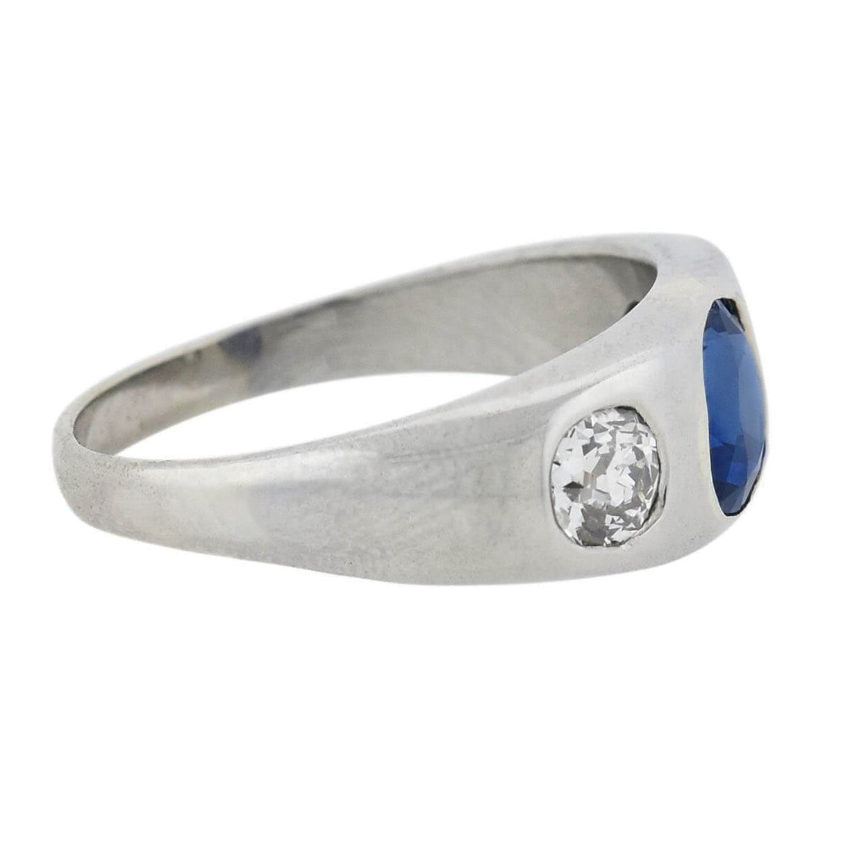 Edwardian Platinum 1ct Sapphire + Diamond 3-Stone Ring