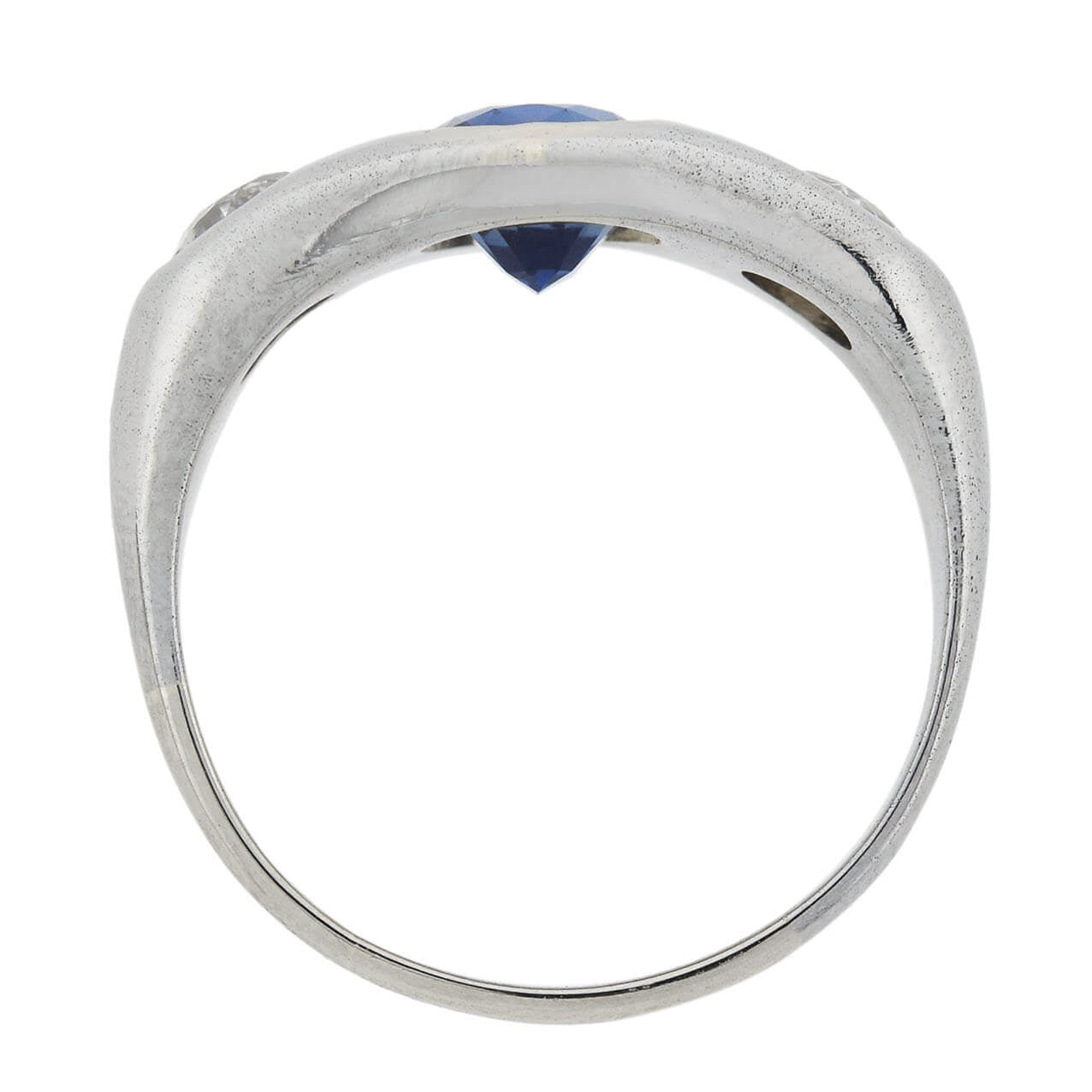 Edwardian Platinum 1ct Sapphire + Diamond 3-Stone Ring