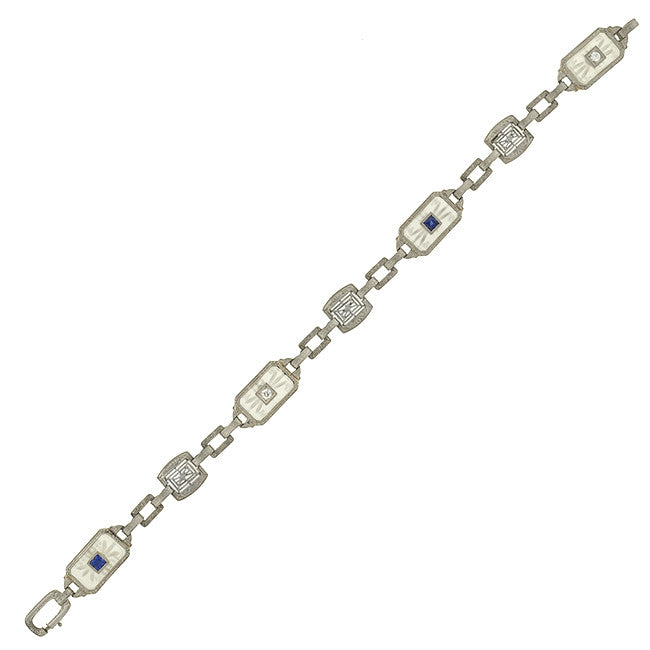 Art Deco 14kt Rock Crystal Sapphire & Diamond Bracelet