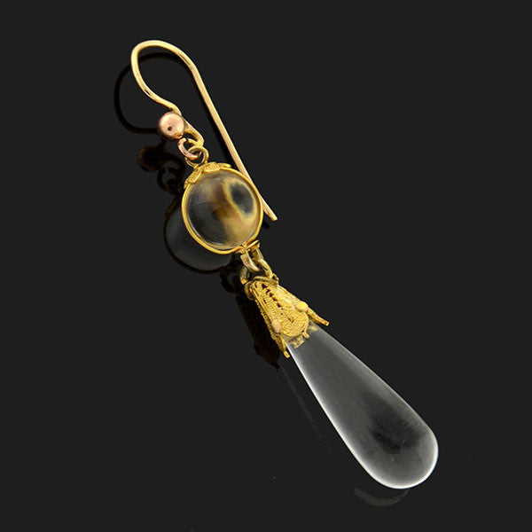 Victorian 14kt Rock Quartz Crystal Teardrop Earrings