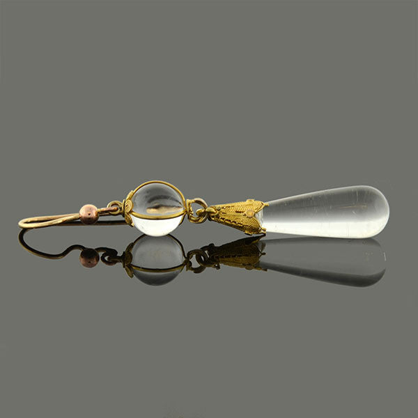 Victorian 14kt Rock Quartz Crystal Teardrop Earrings