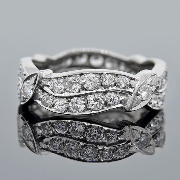 Retro Platinum Diamond Wavy Double Band 1.30ctw