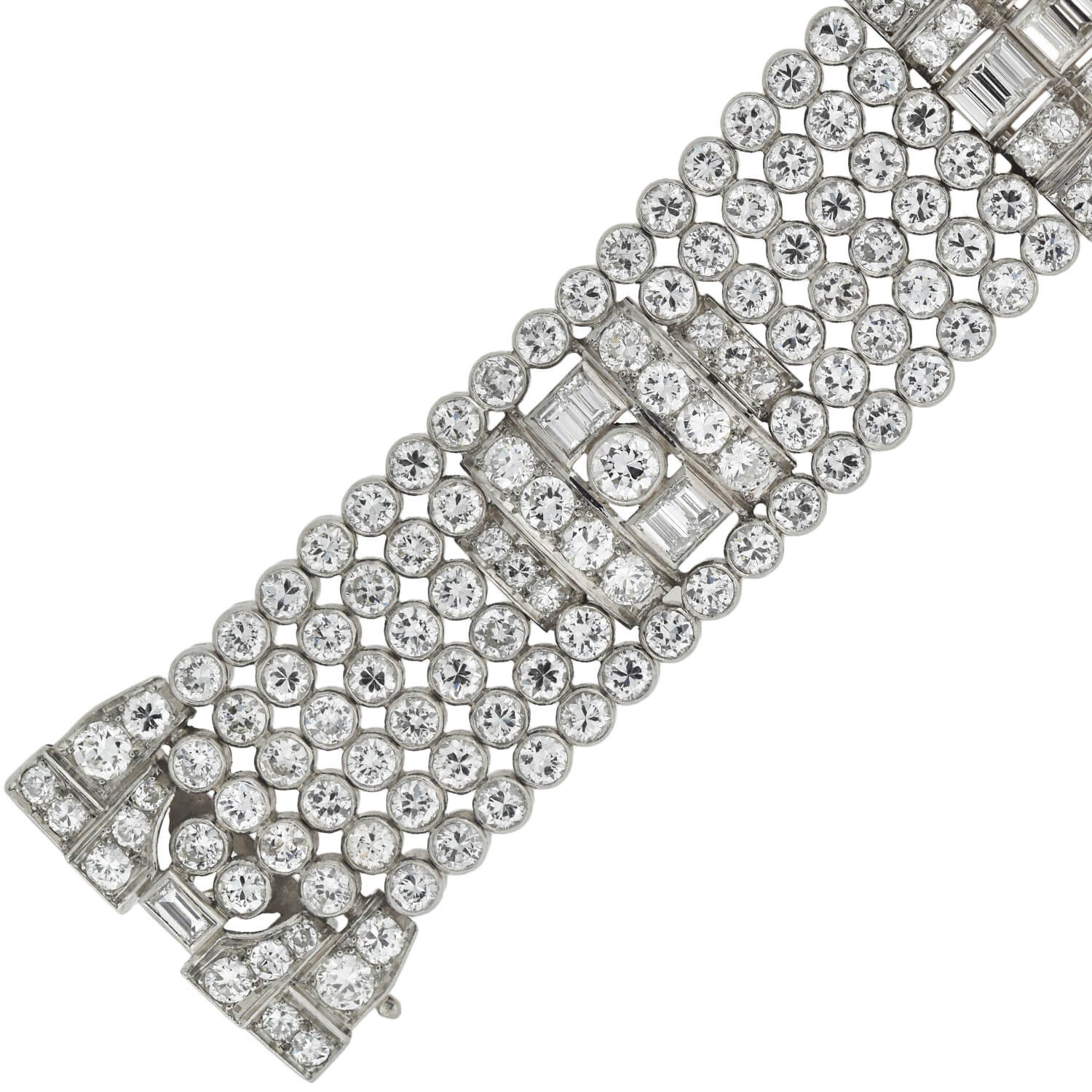 Retro Exquisite Platinum Diamond Encrusted Link Bracelet 32ctw