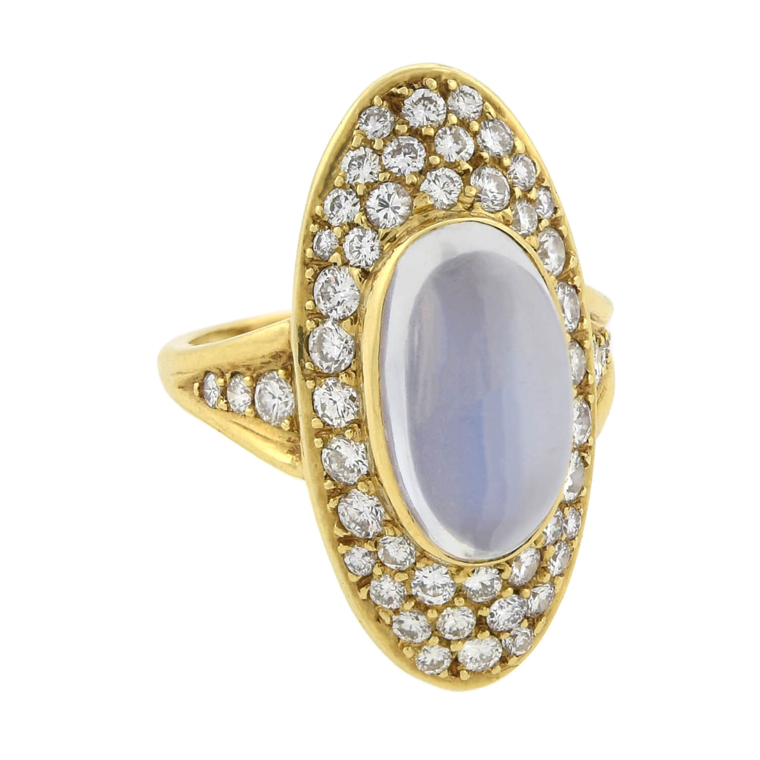 Retro Large 18kt Moonstone + Pavé Set Diamond Navette Ring