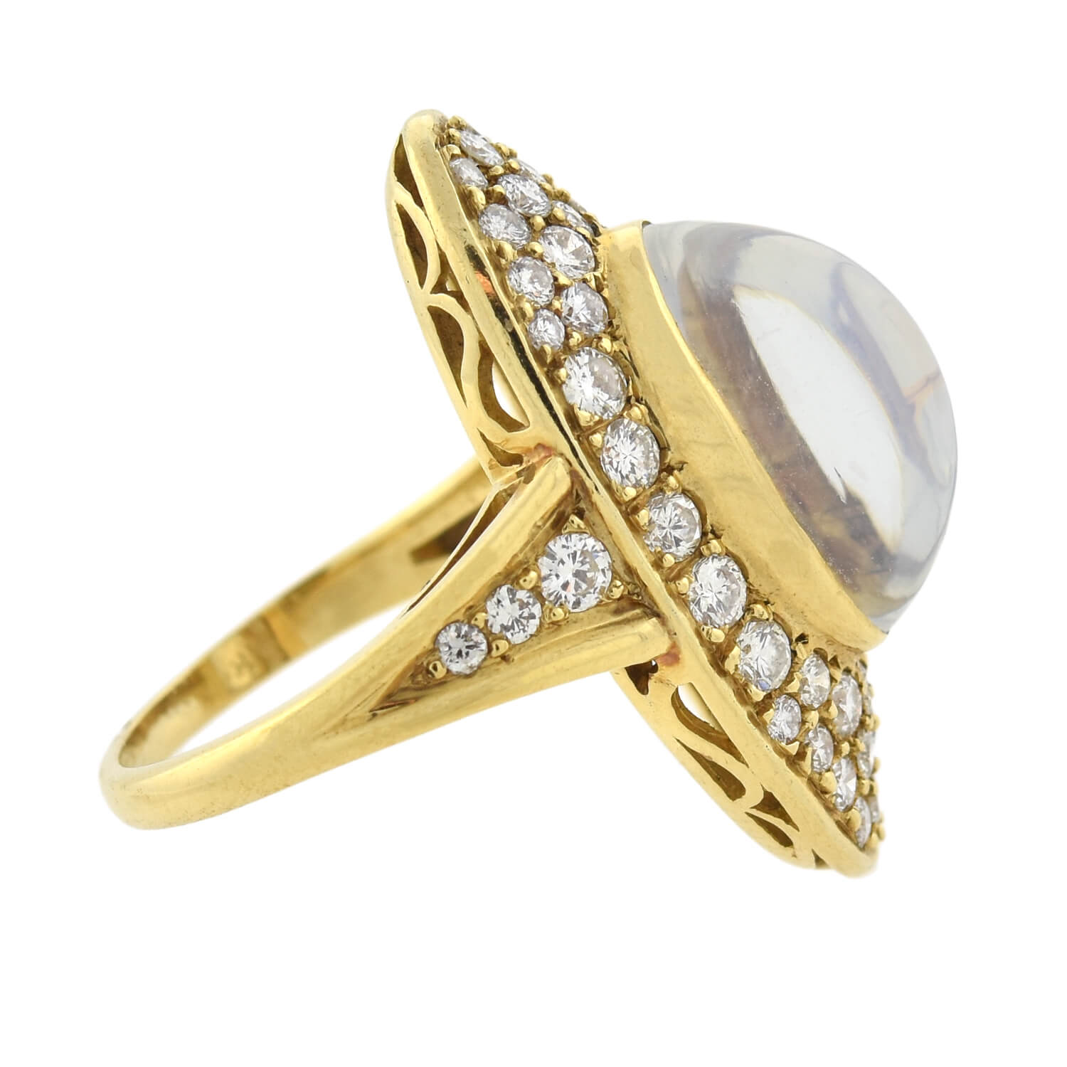 Retro Large 18kt Moonstone + Pavé Set Diamond Navette Ring