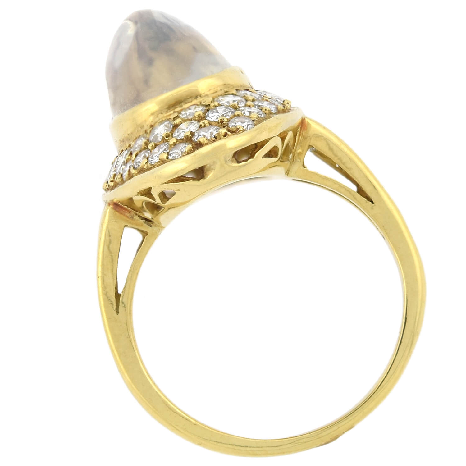 Retro Large 18kt Moonstone + Pavé Set Diamond Navette Ring