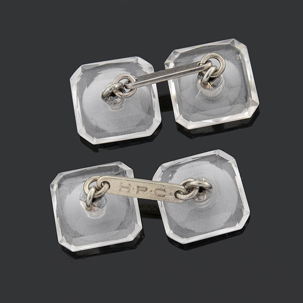 Art Deco 14kt Rock Quartz Crystal & Diamond Cufflinks