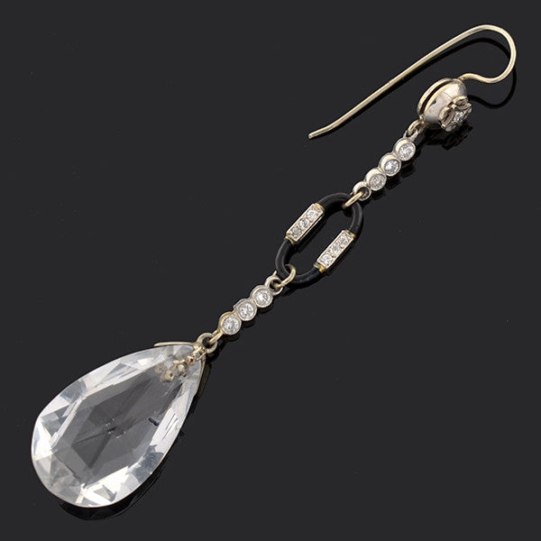 Art Deco 14kt Rock Quartz Crystal & Diamond Earrings