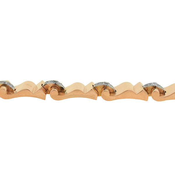 Retro 14kt Gold & Diamond Heavy Link Bracelet