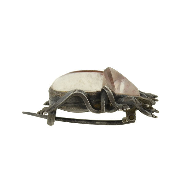 Georgian Silver & Rock Quartz Crystal Foil Back Beetle Pin