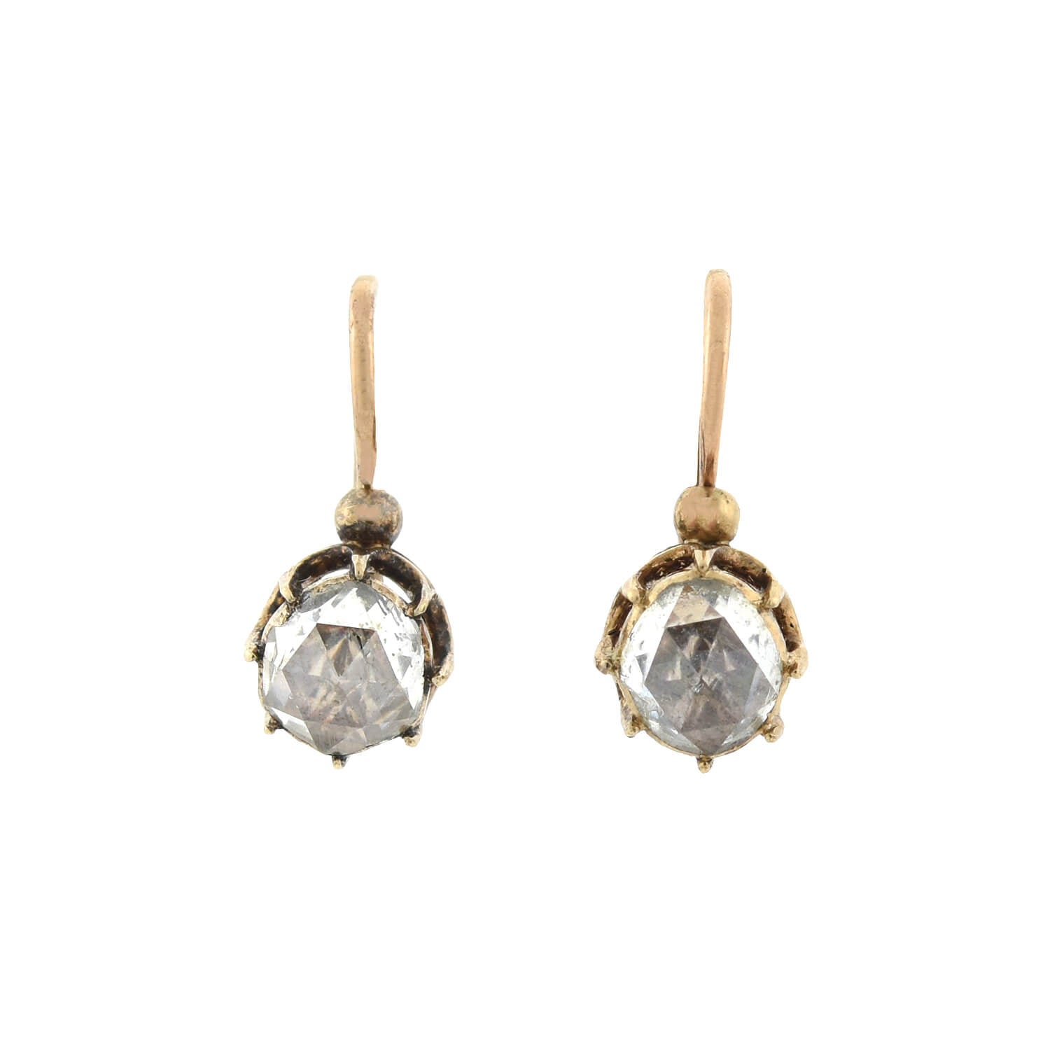 Victorian 14kt + Rose Cut Diamond Drop Earrings 1.20ctw