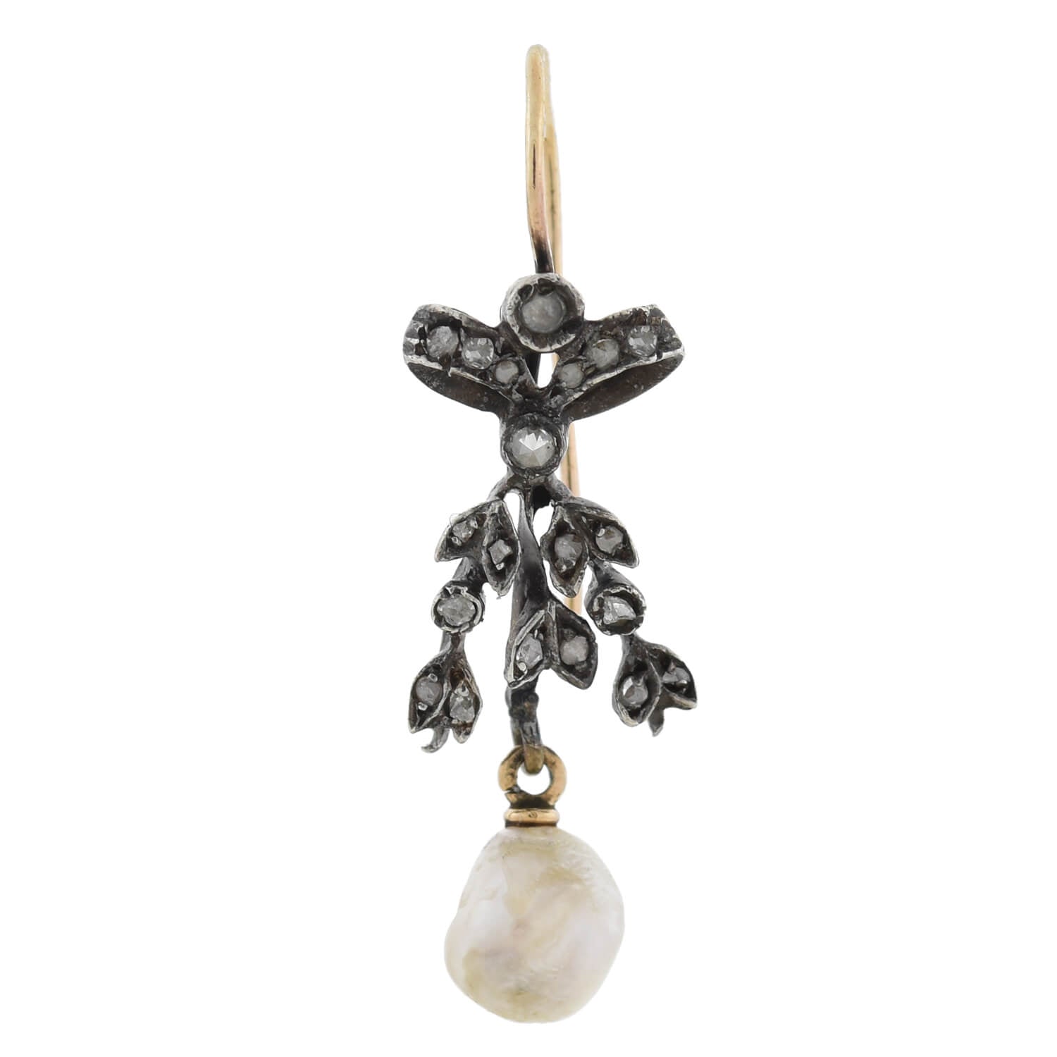 Victorian S/S 14kt Rose Cut Diamond + Pearl Earrings