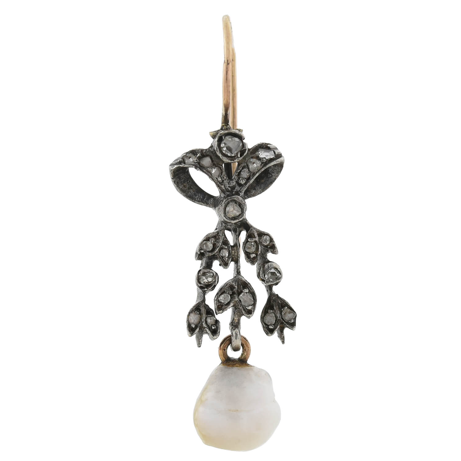 Victorian S/S 14kt Rose Cut Diamond + Pearl Earrings