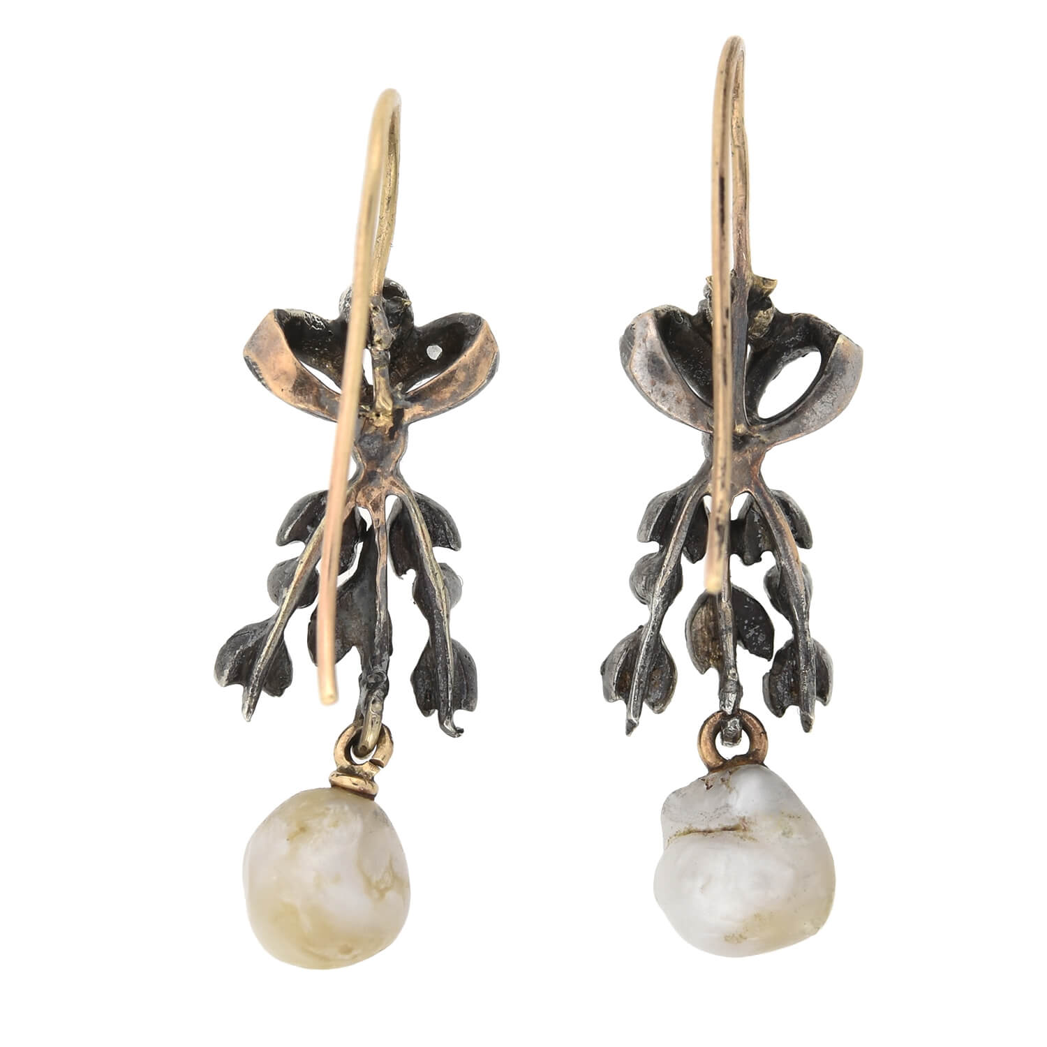 Victorian S/S 14kt Rose Cut Diamond + Pearl Earrings