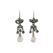 Victorian S/S 14kt Rose Cut Diamond + Pearl Earrings