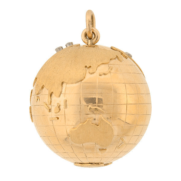 Vintage 18kt Gold Ruby & Diamond Globe Charm Pendant