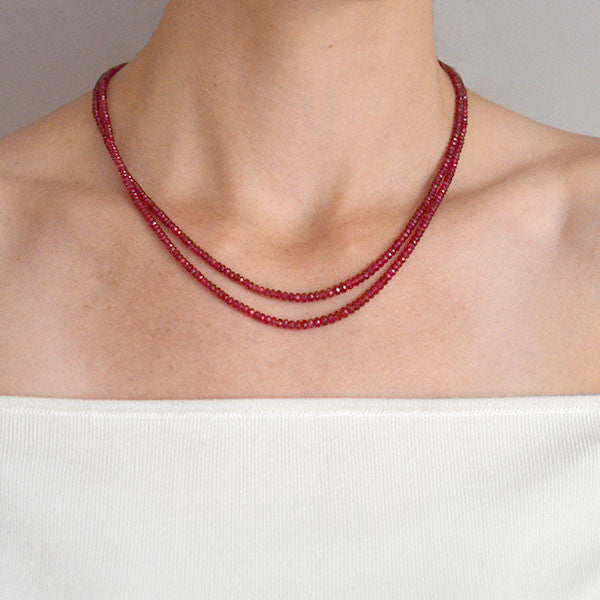 Estate 14kt Faceted Rubellite Bead 2-Strand Necklace