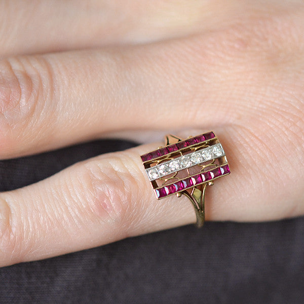 Edwardian 14kt & Platinum Diamond & Ruby Ring