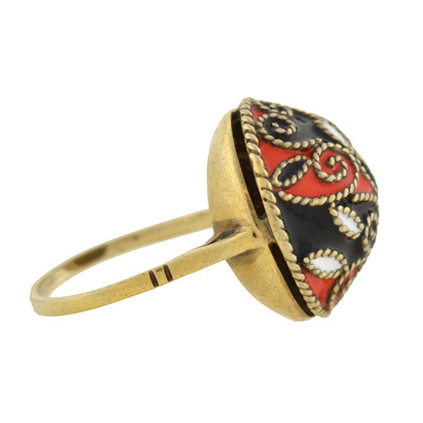 Art Deco Russian Silver & Enamel Dome Ring