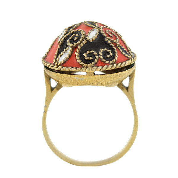 Art Deco Russian Silver & Enamel Dome Ring