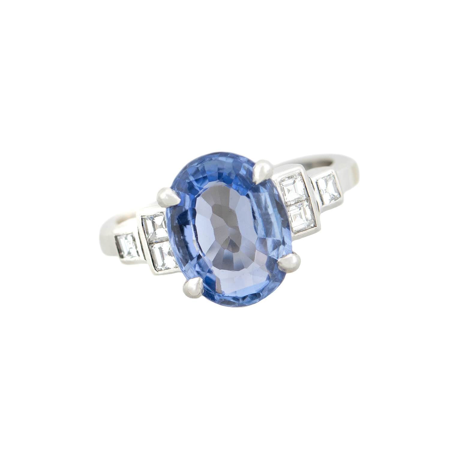 Estate Platinum No Heat Ceylon Sapphire + Diamond Ring 3.70ct