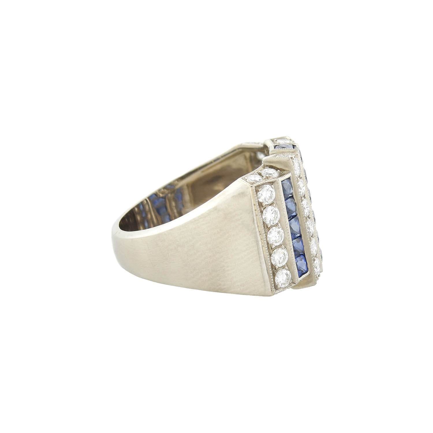 Art Deco 18kt Diamond + Sapphire Row Ring