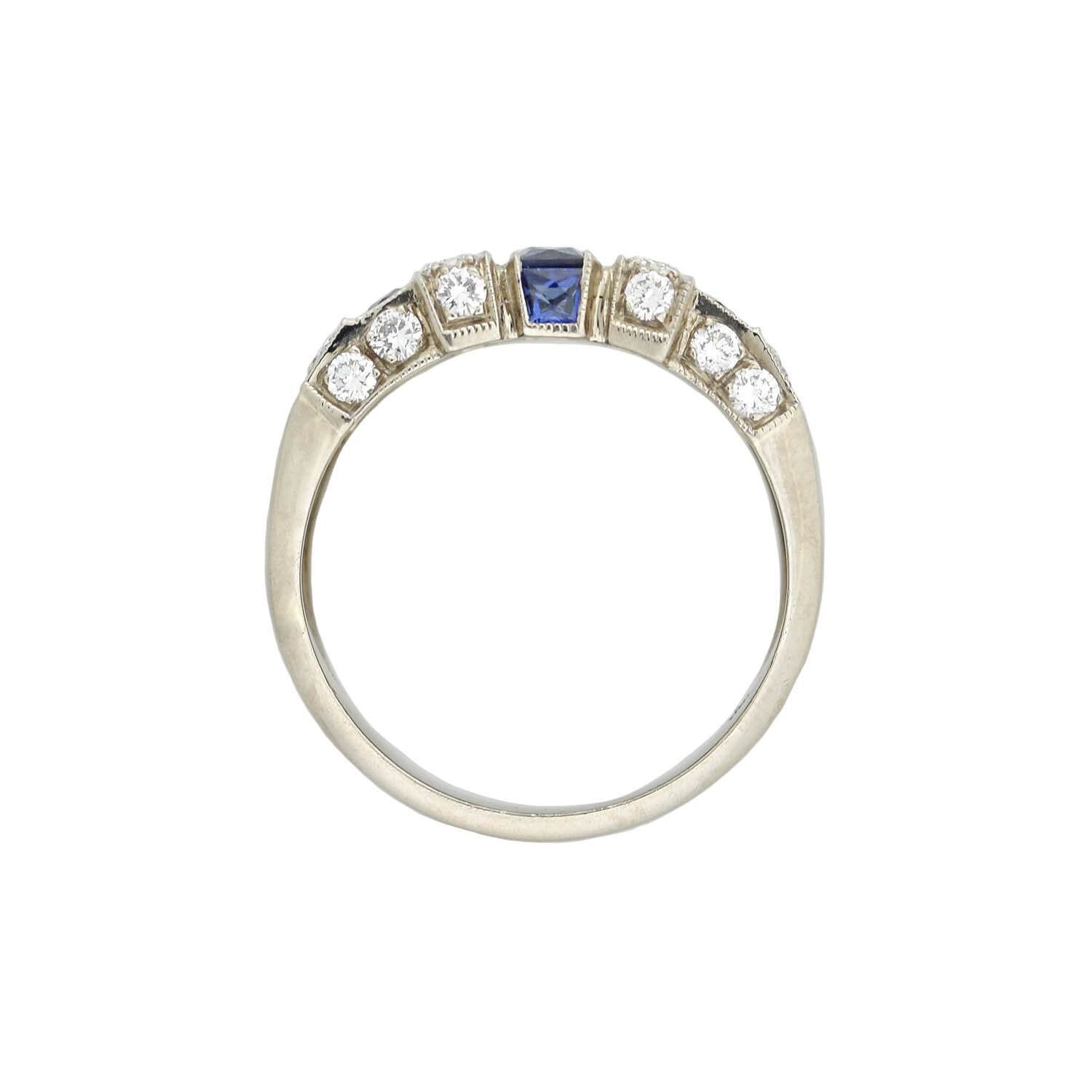 Art Deco 18kt Diamond + Sapphire Row Ring