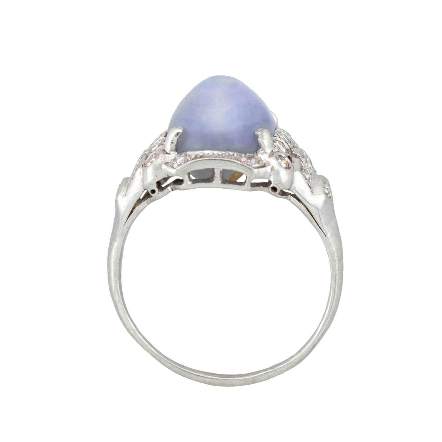 Art Deco Platinum 3.0ct Star Sapphire Cabochon + Diamond Ring