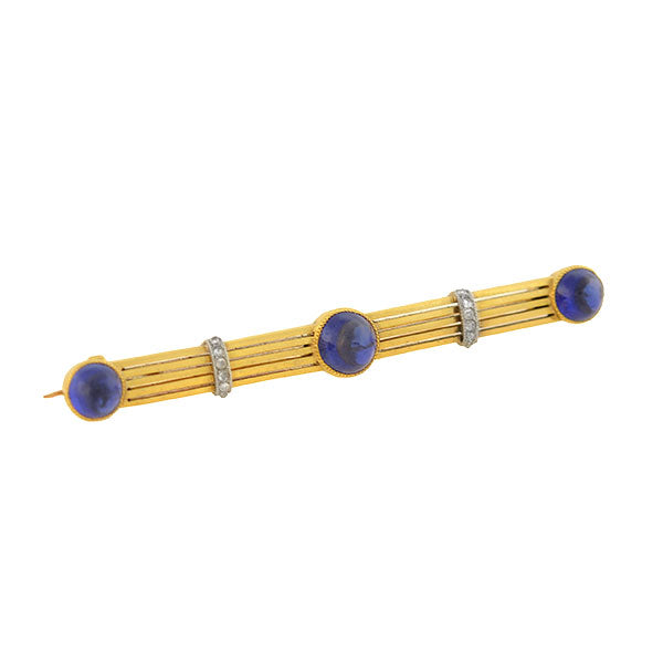 Edwardian French 18kt Sapphire + Diamond Bar Pin