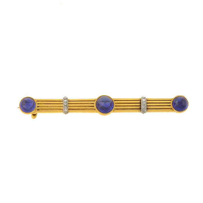 Edwardian French 18kt Sapphire + Diamond Bar Pin