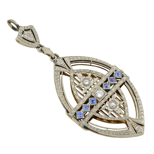 Edwardian Platinum/14kt Diamond & Sapphire Convertible Pendant