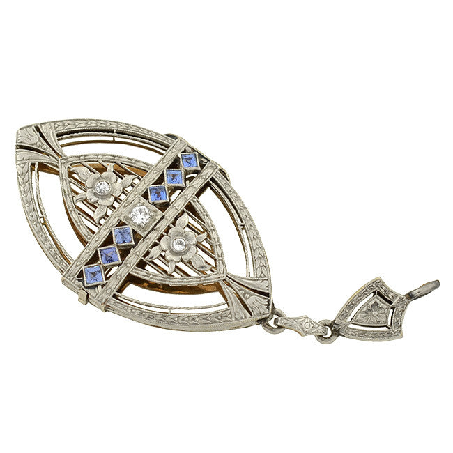 Edwardian Platinum/14kt Diamond & Sapphire Convertible Pendant