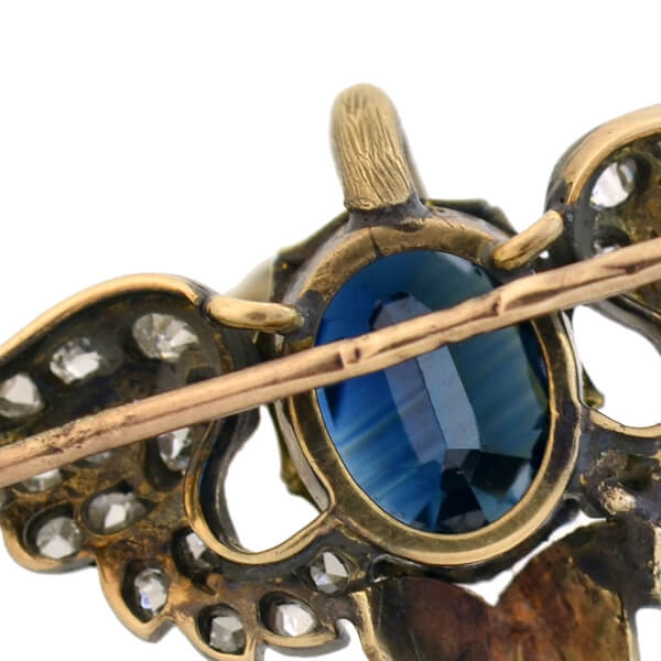 Victorian 15kt/Sterling Sapphire + Diamond Swan Pin