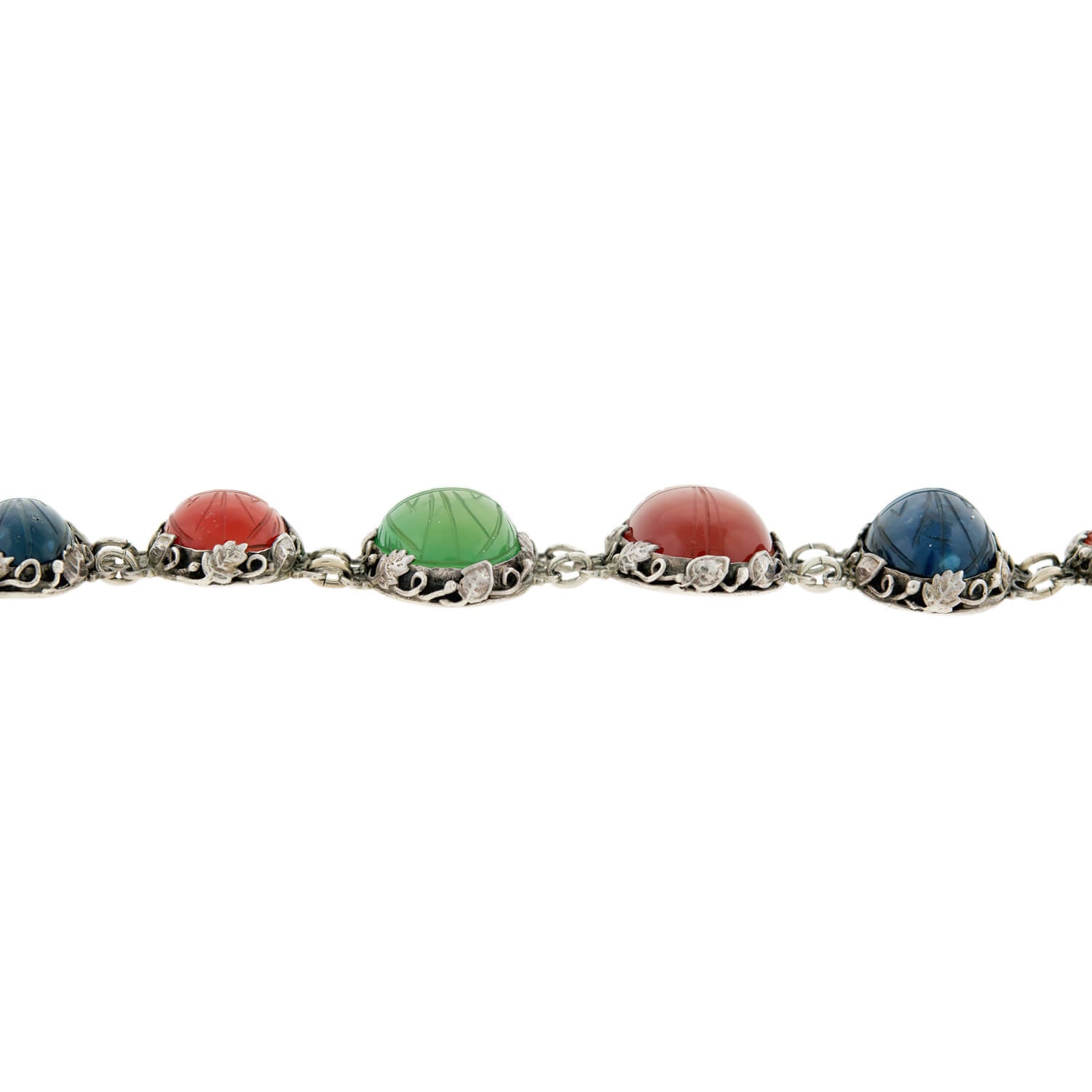 Edwardian Sterling & Multi Stone Scarab Link Bracelet