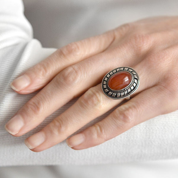 Vintage Silver & Carnelian Cabochon Handmade Ring