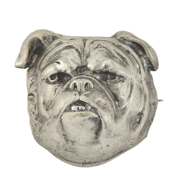 Late Victorian Large Silver Plated British Bulldog Head Pin