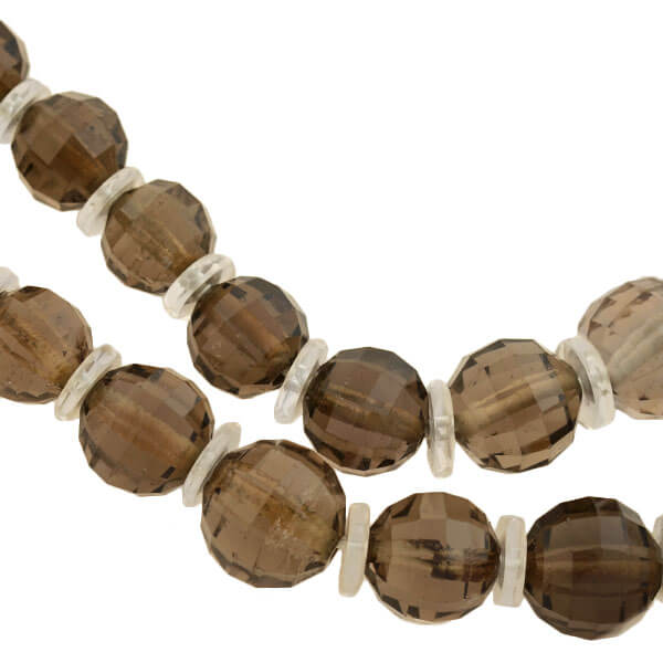 Art Deco Smoky Topaz + Rock Quartz Crystal Faceted Bead Necklace