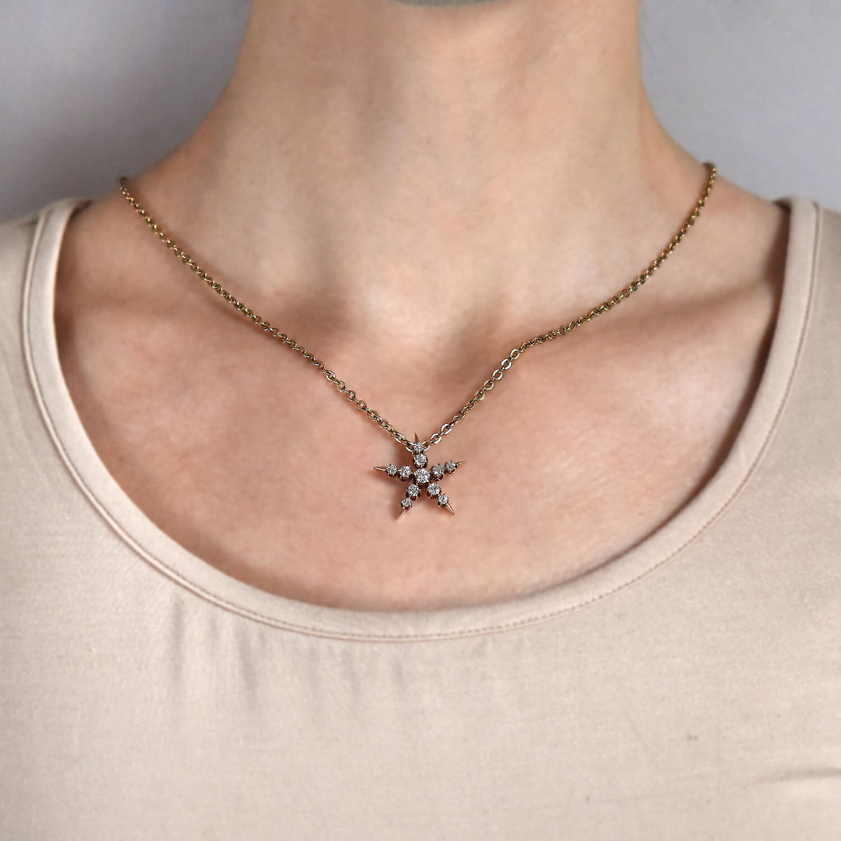 Victorian 14kt Mine Cut Diamond 5-Point Star Pendant 0.80ctw