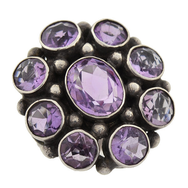 Early Retro Sterling Amethyst Cluster Ring