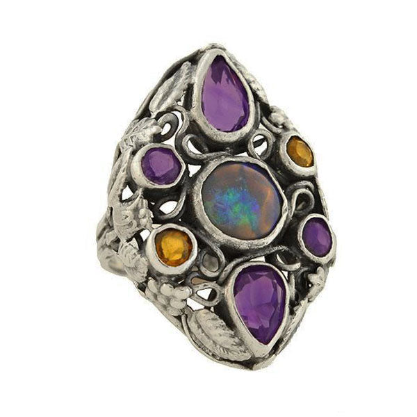 Early Retro Large Sterling Multi Gemstone Cluster Ring