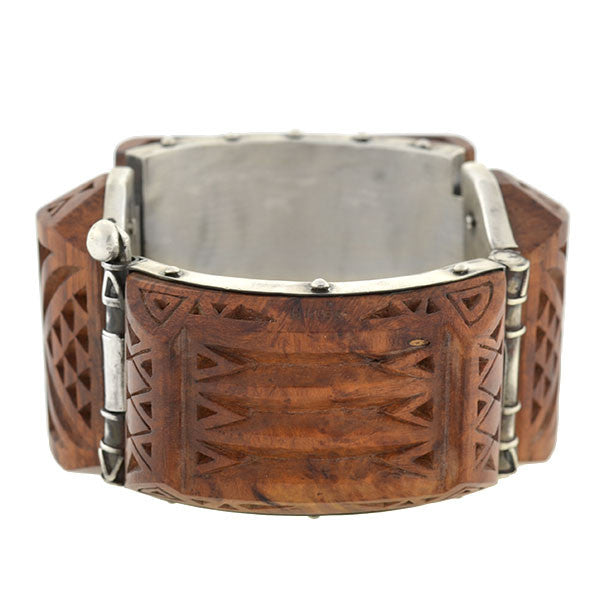 H. KLEISS Art Deco Sterling & Carved Wood Bracelet