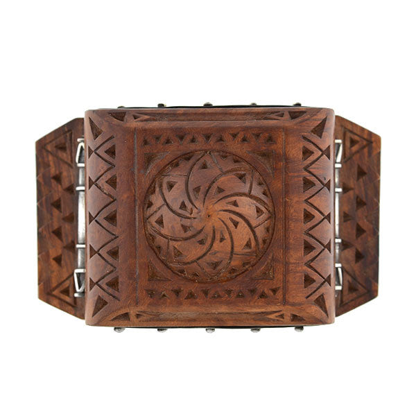 H. KLEISS Art Deco Sterling & Carved Wood Bracelet