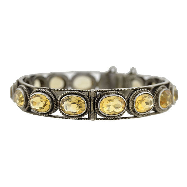 Arts & Crafts Sterling Silver Citrine Bangle Bracelet