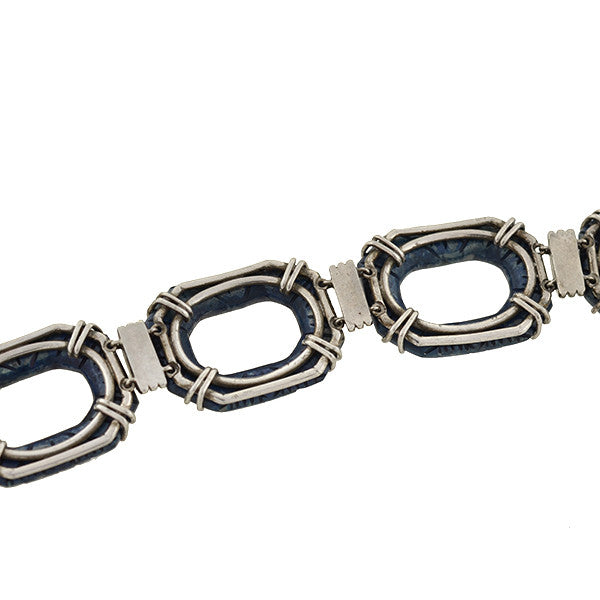 Art Deco Sterling & Carved Dyed Agate Link Bracelet