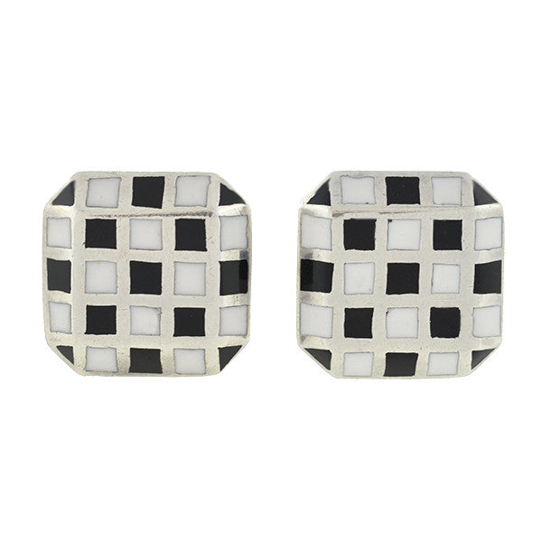 Vintage Sterling & Enamel Checkerboard Cufflinks