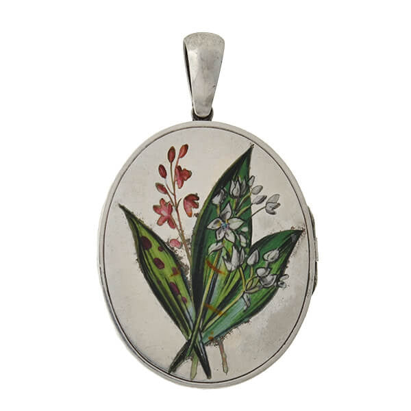 Victorian Sterling & Painted Enamel Leaves & Flowers Locket