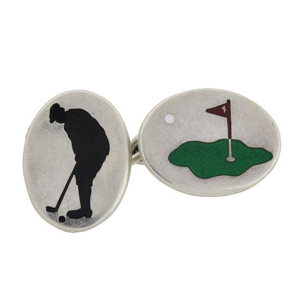 Victorian Sterling & Enamel English Golf Motif Cufflinks